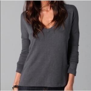 James Perse Gray V-Neck 100% Heavy Cotton Long Sleeve Tee, Casual, Weekend, S